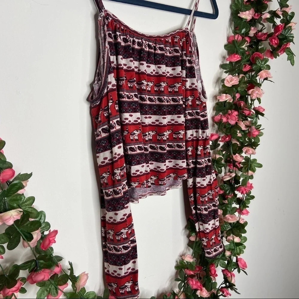 H&M Coachella Red Tribal Crop Top XS Red Ivory